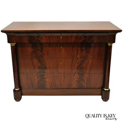 Villa Garnelo French Empire Style Crotch Mahogany 4 Drawer Commode Dresser Chest - Image 1 of 4
