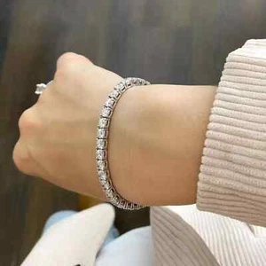 Tennis Bracelet 14K White Gold Plated 8Ct Round Cut Lab Created Diamond 7.5" - Picture 1 of 3