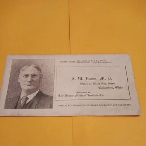 Tarjeta de publicidad vintage A.W. Dumm, M.D. Columbus, Ohio - Imagen 1 de 12