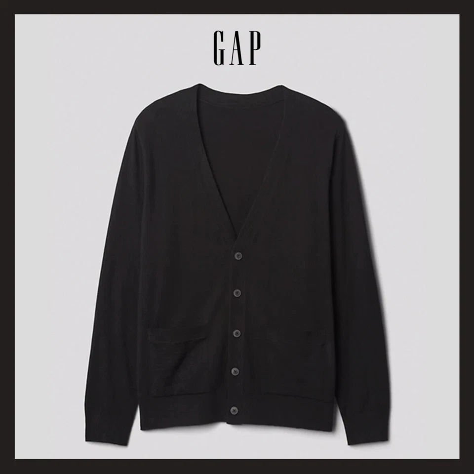 NWT - GAP Men's Black CashSoft Mid-Weight Cardigan Sz Medium - $69 FREE SHIP - Image 1 of 4