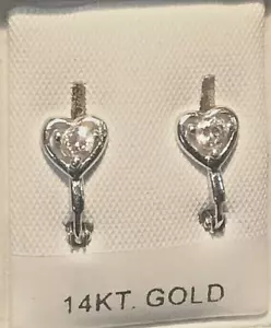 Orecchini Euro Cuore Tormalina Oro Bianco 14k Nuovi - Foto 1 di 1