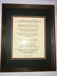 1992 AN ANNIVERSARY PRAYER Framed POEM Kathryn D Hayes CALLIGRAPHY Laura Leiden - Picture 1 of 18