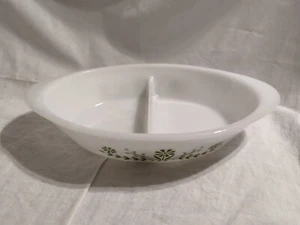 Glasbake "Green Daisy" Divided Oval Serving/Baking Dish, #J2352 - PLEASE READ - Picture 1 of 11