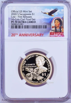 2020 S Sacagawea $1 Anti-Discrimination First Releases NGC PF70 10-coin-set - Image 1 of 2