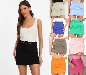 Damenrock hoch tailliert Cargo Tasche Gürtel Skort Shorts Sommerkleidung - Bild 1 von 21