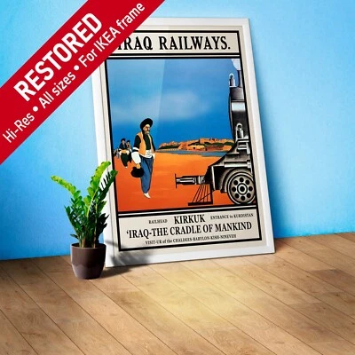 Iraq Railways, Kirkuk, Kurdistan. 1930s — retro vintage travel poster - Image 1 of 4