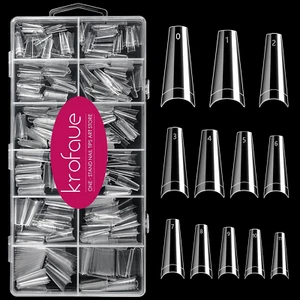 600PCS Half Cover Coffin Nail Tips - Acrylic Nail Tips 12 Size Clear False Nails - Picture 1 of 9
