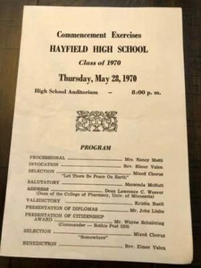 Hayfield Minnesota Vintage 1970 Class Graduation Bulletin High School Vikings MN - Picture 1 of 3