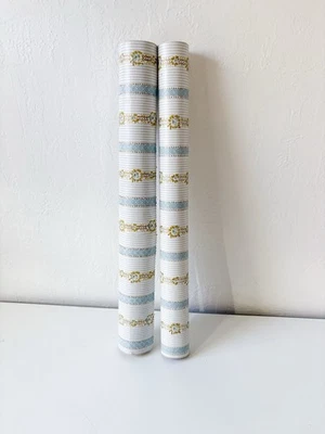 Lote de 2 rollos de papel tapiz vintage floral a rayas azul Foto 1 de 4