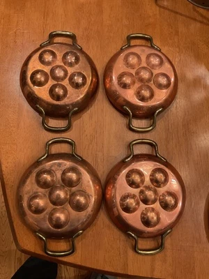 Escargot Snail Pan Poached Egg Copper Brass Culinox Switzerland Spring -Set of 4 - Image 1 of 4
