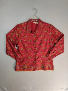 Woolrich Womens Top Medium Red Floral Long Sleeve Collared Casual Button Up - Picture 1 of 7