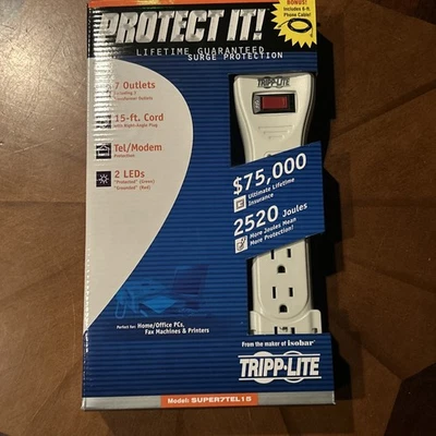 Tripp Lite SUPER7TEL15 Surge Suppressor 7 Outlets 15 ft Cord 2520 Joules Light - Image 1 of 2
