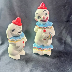 Vintage Brayton Laguna Keramik Clown und Hund Salz- und Pfefferstreuer Zirkus CA - Bild 1 von 24