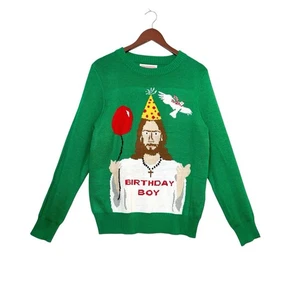 Tipsy Elves Ugly Christmas Sweater Birthday Boy Jesus Christmas Holiday Size L - Picture 1 of 8