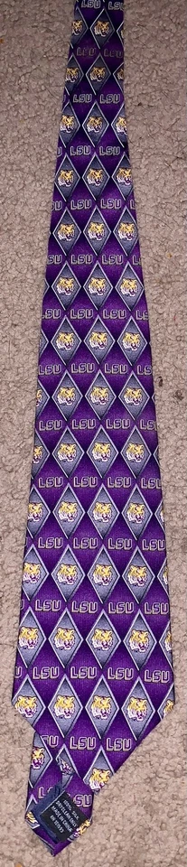 Louisiana State Tigers LSU Necktie Mens 100% Silk Purple Gold Eagle NCAA Tie - Image 1 of 1