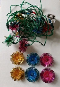 Vintage Weihnachtsbeleuchtung 60er Jahre Folie Sterne grüner Draht funktioniert nicht Ersatzteile - Bild 1 von 5