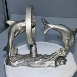 Spoontiques Pewter Dolphins # 2058 Jumping Through Hoop Porpoises - Picture 1 of 9
