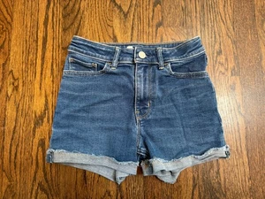 GAP Kids Shortie hoher Bund gerollter Saum dunkel Denim Jeansshorts Kinder Größe 10 - Bild 1 von 3