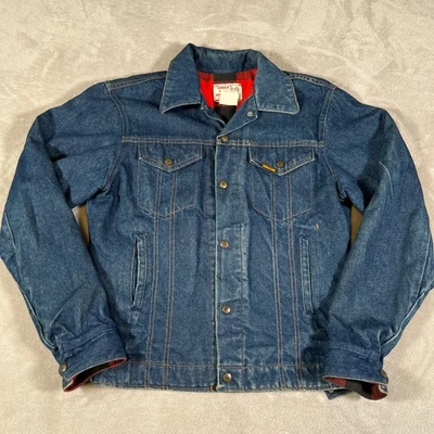 Vintage Saddle King Western Jacket Size 38 Reg Denim Red Buffalo Plaid Lined - Image 1 of 4