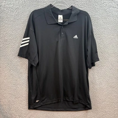 Adidas Polo Shirt Mens XL Black White 3 Stripes Logo Climacool Short Sleeve - Image 1 of 4