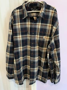 Carhartt Heavyweight Loose Fit Navy Plaid Cotton Shirt size 3XL EUC - Picture 1 of 8