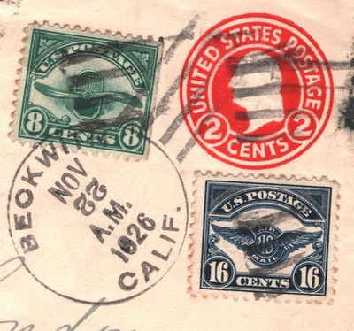 USA AIR MAIL 16c #C6 8c #C4 Cover 2c Stationery CALIFORNIA 1924 NYC London YH320 - Image 1 of 4