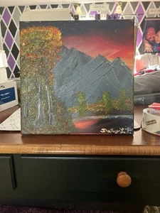 Oil On Canvas- Sunset Hue Over MountainScape 12” x 10” Painting By Signed Artist - Picture 1 of 2