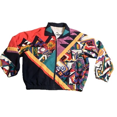 RARE Vintage 80s Head Size M Windbreaker Track Jacket Floral Abstract - Image 1 of 4