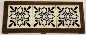 1 Orion Tile Trivet Square Blue White  Wood Frame Monterrey Mexico 3 Tiles - Picture 1 of 7