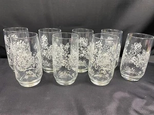 8er Set ~ Anchor Hocking "WHITE DAISY" Glas Becher ~ 12 1/2 Unzen ~ 5" hoch - Bild 1 von 13