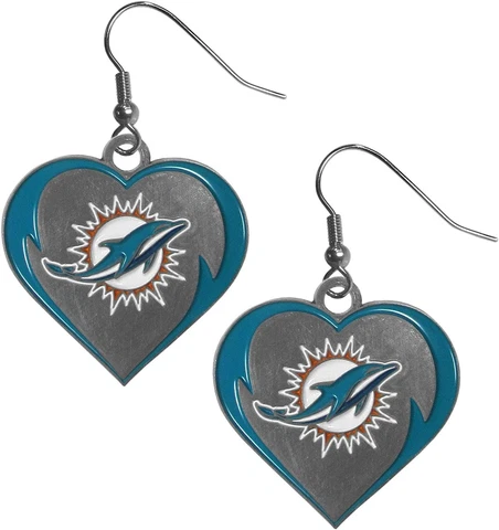 Miami Dolphins Football NFL Heart Charm Silver Dangle Earrings Set Cover