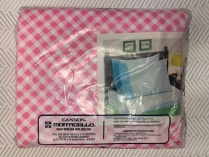 NEW Vtg CANNON MONTICELLO MUSLIN FULL FLAT Sheet Blend Pink Gingham no iron USA - Picture 1 of 5