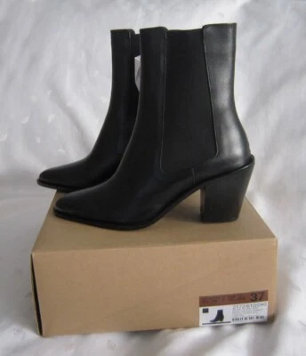 NUEVO EN CAJA BOTINES VAQUEROS ZARA CUERO TACÓN Punta Botines Negros Talla 6.5 Foto 1 de 4
