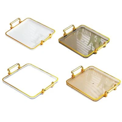 Gold rim Decorative Tray with Handles for Bathroom Coffee Table Home Decor - Image 1 of 2
