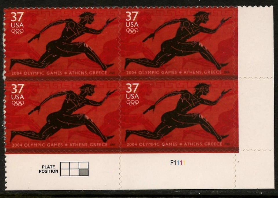 US 3863, 2004 37c OLYMPIC GAMES, LR PBOF4, MNH (US854K) - Image 1 of 1