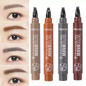 Waterproof Eyebrow Tattoo Pencil Pen Four Fork Heads Tip, Liquid Eyebrow Liner / - Picture 1 of 18
