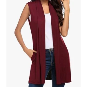 Beyove Womens Size S Long Vest Sleeveless Lightweight Open Front Cardigan Red - Picture 1 of 5