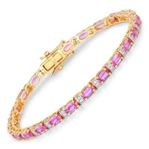 Pink Sapphire with diamond oval Tennis Bracelet,14K Gold plated Sapphire Bracele - Picture 1 of 3