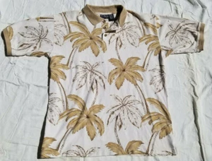 OP Ocean Pacific White Beige Polo Golf Shirt Large 100% Cotton Palm Hawaiian EUC - Bild 1 von 3