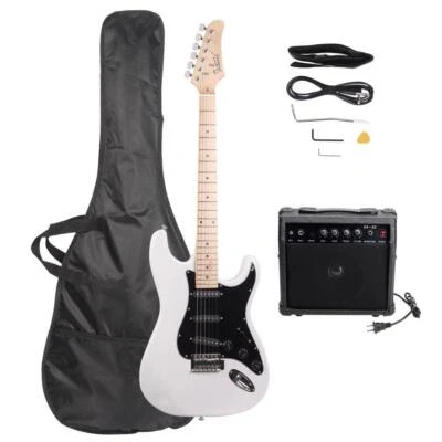 Glarry White GST Electric Guitar 3-Pickup Full Set with 20W Amp Bag Strap Kit - Image 1 of 4