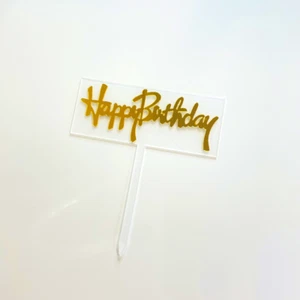 Acrílico Decoración Fiesta Decoración Rectángulo Feliz Cumpleaños Dorado Transparente Diseño  - Imagen 1 de 2