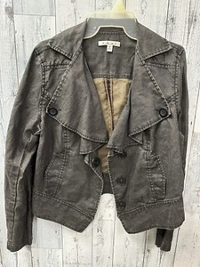 CAbi 901 Waxed Linen Ruffle Moto Jacket Blazer Womens Size M Gray Black - Picture 1 of 13
