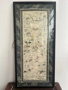 Cuadro bordado panel seda chino antiguo dinastía qing siglo xix - Imagen 1 de 18