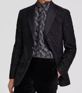 Tallia Men's Black Slim-Fit Dotted Stretch Sport Coat Suit Jacket Size 44L - Picture 1 of 2