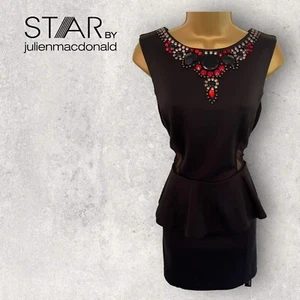 Diamond by Julien Macdonald Womens Black Peplum Dress, Gem detailing UK 14 NWT - Picture 1 of 5