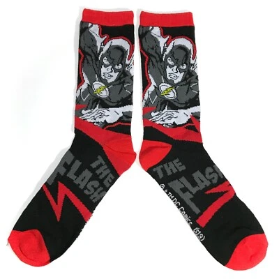 THE FLASH SOCKS dc comic gray red black white big logo retro MEN ADULT CREW OSFM - Image 1 of 2