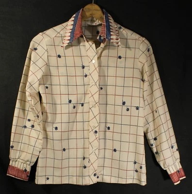 Blusa Top Camisa Dama Flecha Manga Larga Con Botones Estampado Mixto Años 70 De Colección Foto 1 de 4