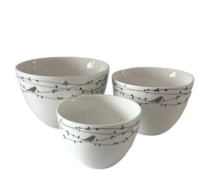 Juego de 3 cuencos anidadores Ciroa Oiseau Bird On Vines porcelana blanca plata platino - Imagen 1 de 20