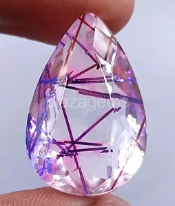 41.00 CT Pear Cut Purple Rutilated Quartz EGL Certified Loose Gemstone 5JRS - Picture 1 of 7