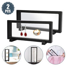2Pcs 3D Floating Coin Display Frame Box Jewelry Holder Case with Stand Black